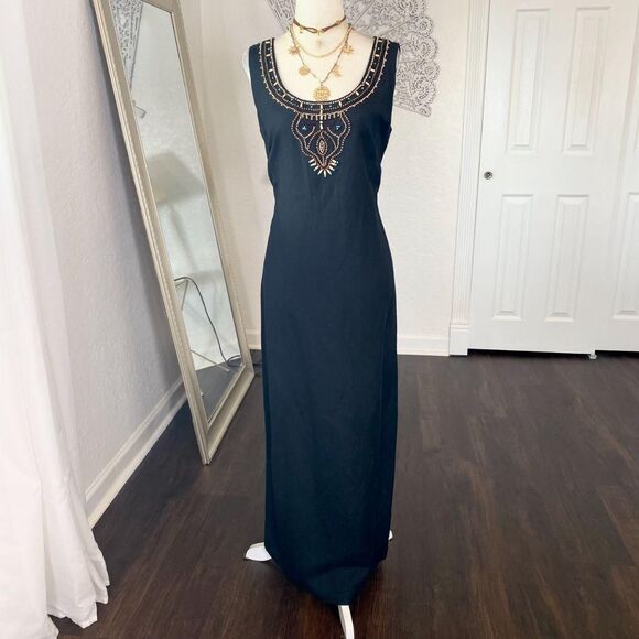 Jessica Howard Dresses & Skirts - Jessica Howard Bohemian Native Inspired Beaded Linen Rayon Midi Dress 12 / L